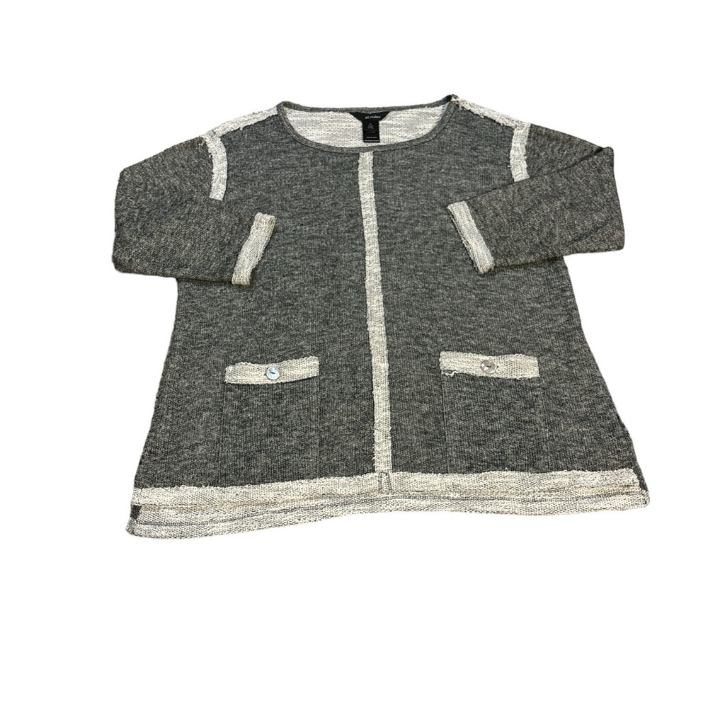 Ali Miles Pullover‎ Tunic Top Grey and White Size Large Petite